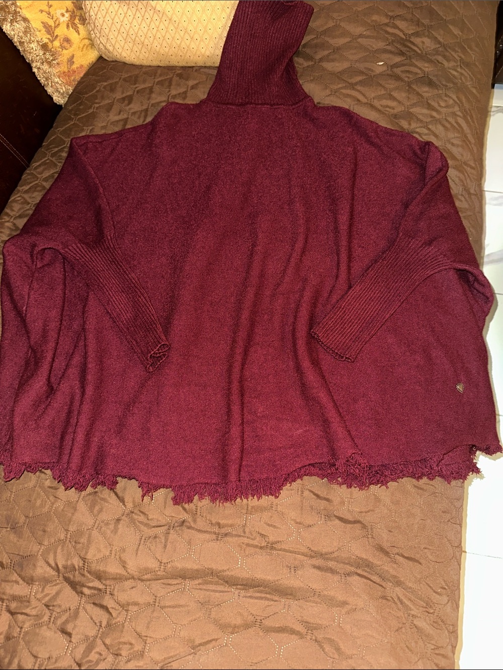 Cozy Wine Cowl-Neck Sweater Poncho for Women